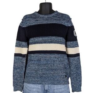 Projek Raw Blue Striped Waffle Knit Crewneck Sweater Medium - Capital of Indigo